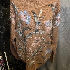 Jump Floral Knit Sweater - Brown and Blue